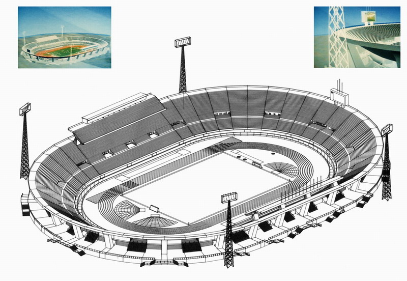 La "matematica" dello stadio e fotogrammi dell'animazione realizzata per la sigla del TG Sportivo "SportPiù" della allora TVq di Pescara